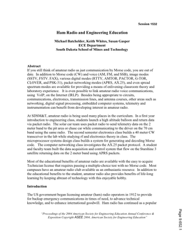 Ham Radio and Engineering Education