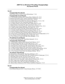 2009 NCAA Division I Wrestling Championships Bout-By-Bout Results