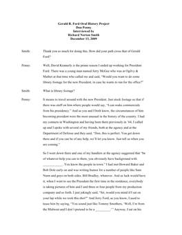 Gerald R. Ford Oral History Project Don Penny Interviewed by Richard Norton Smith December 13, 2009