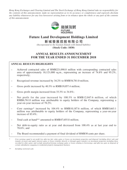 Future Land Development Holdings Limited 新城發展控股有限公司 (Incorporated in the Cayman Islands with Limited Liability) (Stock Code: 1030)