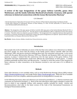 A Review of the Type Designations of the Genus Salticus