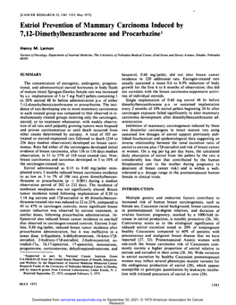 Estriol Prevention of Mammary Carcinoma Induced by 7,12-Dimethylbenzanthracene and Procarbazine1