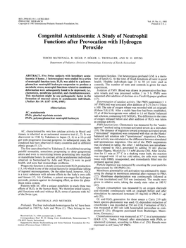 Congenital Acatalasemia: a Study of Neutrophil Functions After Provocation with Hydrogen Peroxide