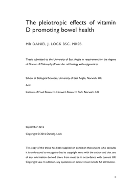 The Pleiotropic Effects of Vitamin D Promoting Bowel Health