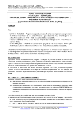 AZIENDA SOCIALE COMASCA E LARIANA FONDO NON AUTOSUFFICIENZA DGR 4138/2020 E DGR 4408/2021 AVVISO PUBBLICO PER IL FINANZIAMENTO D