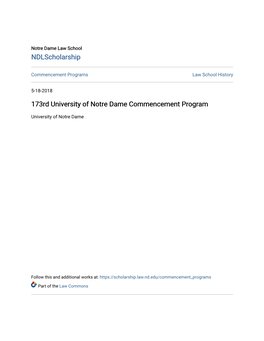 173Rd University of Notre Dame Commencement Program
