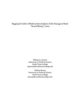 Digging for Gold: a Multivariate Analysis of the Passage of State “Sound Money” Laws