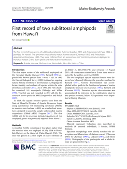 First Record of Two Sublittoral Amphipods from Hawai'i