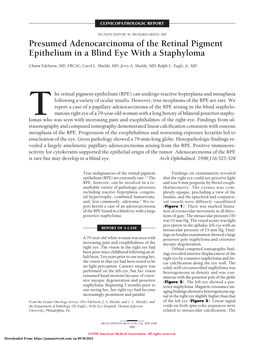 Presumed Adenocarcinoma of the Retinal Pigment Epithelium in a Blind Eye with a Staphyloma