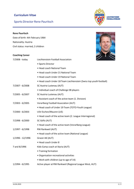 Curriculum Vitae Sports Director Rene Pauritsch