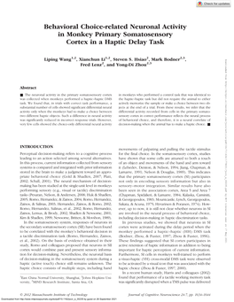 Behavioral Choice-Related Neuronal Activity in Monkey Primary Somatosensory Cortex in a Haptic Delay Task