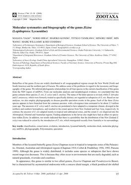 Zootaxa, Molecular Systematics and Biogeography of the Genus Zizina