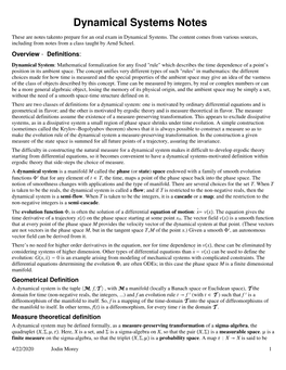 Dynamical Systems Notes