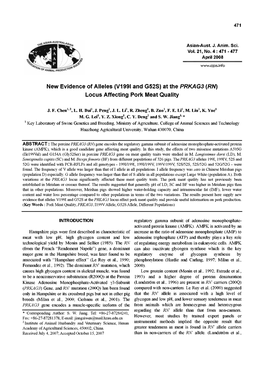 New Evidence of Alleles (V199I and G52S) at the PRKAG3 (RN) Locus Affecting Pork Meat Quality