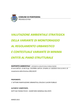 RAPPORTO AMBIENTALE - INTEGRATO a SEGUITO DELLE CONSULTAZIONI Ai Sensi Dell’Art