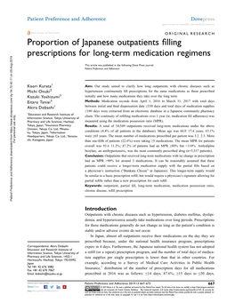 Proportion of Japanese Outpatients Filling Prescriptions for Long-Term Medication Regimens