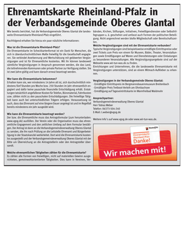 Ehrenamtskarte Rheinland-Pfalz in Der Verbandsgemeinde Oberes