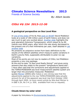 Climate Science Newsletters 2013 Friends of Science Society By: Albert Jacobs