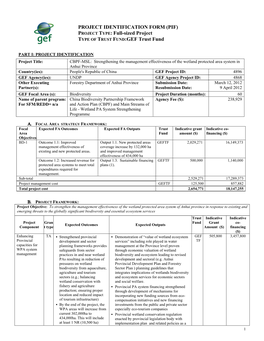 PROJECT IDENTIFICATION FORM (PIF) PROJECT TYPE: Full-Sized Project TYPE of TRUST FUND:GEF Trust Fund