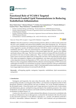 Functional Role of VCAM-1 Targeted Flavonoid-Loaded Lipid Nanoemulsions in Reducing Endothelium Inﬂammation