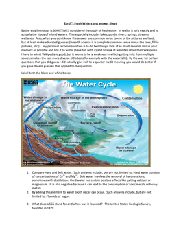 Earth's Fresh Waters Test Answer Sheet by the Way Limnology Is