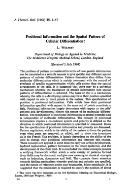 Positional Information and the Spatial Pattern of Cellular Differentiationt