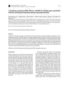 A Sorghum Propinquum BAC Library, Suitable for Cloning Genes Associated with Loss-Of-Function Mutations During Crop Domestication