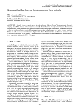 Dynamics of Landslide Slopes and Their Development on Yamal Peninsula