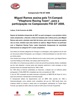 Para a Participação No Campeonato FIA GT 2008