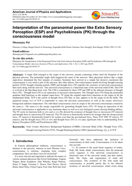 (ESP) and Psychokinesis (PK) Through the Consciousness Model