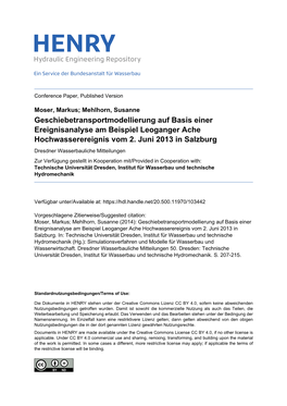 Geschiebetransportmodellierung Auf Basis Einer Ereignisanalyse Am Beispiel Leoganger Ache Hochwasserereignis Vom 2. Juni 2013 In