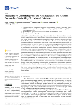 Precipitation Climatology for the Arid Region of the Arabian Peninsula—Variability, Trends and Extremes