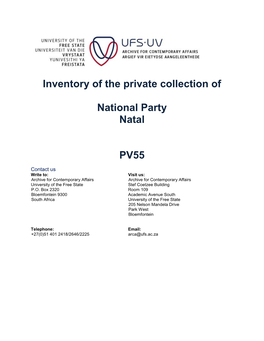 Inventory of the Private Collection of National Party Natal PV55