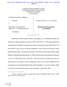 Case: 2:07-Cr-00039-DCR-JGW Doc #: 1248 Filed: 09/10/10 Page: 1 of 72