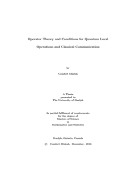 Operator Theory and Conditions for Quantum Local Operations And