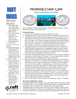 Modeling Crater Lake Model a Lake Bottom with Cup Lids