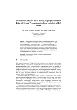 Compiler-Based Moving Target Protection for Return Oriented Programing Attacks on an Industrial Iot Device