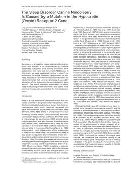 The Sleep Disorder Canine Narcolepsy Is Caused by a Mutation in the Hypocretin (Orexin) Receptor 2 Gene