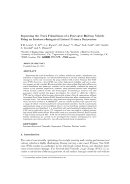 Improving the Track Friendliness of a Four-Axle Railway Vehicle Using an Inertance-Integrated Lateral Primary Suspension
