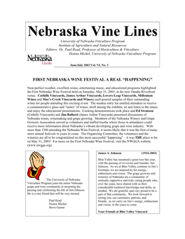 Nebraska Vine Lines University of Nebraska Viticulture Program Institute of Agriculture and Natural Resources Editors: Dr