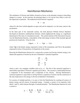 Hamiltonian Mechanics