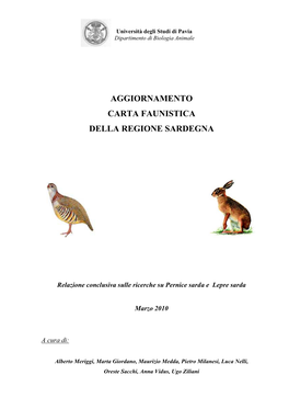 Aggiornamento Carta Faunistica Della Regione Sardegna