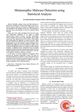 Metamorphic Malware Detection Using Statistical Analysis