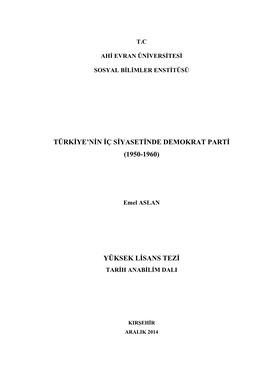 Türkiye'nin Iç Siyasetinde Demokrat Parti (1950-1960