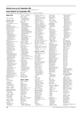 Infected Areas As at 6 September 2001 Zones Infectées Au 6