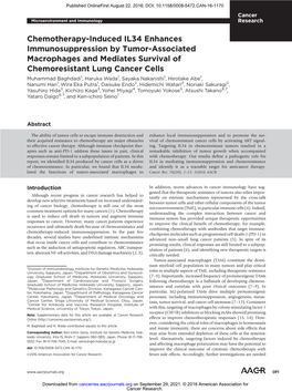 Chemotherapy-Induced IL34 Enhances Immunosuppression By