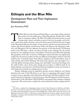 Ethiopia and the Blue Nile Development Plans and Their Implications Downstream