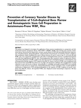 Prevention of Coronary Vascular Disease by Transplantation of T-Cell–Depleted Bone Marrow and Hematopoietic Stem Cell Preparation in Autoimmune-Prone W/BF1 Mice