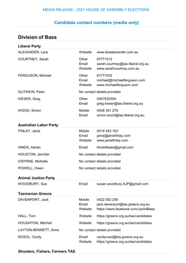 Candidate Contact Numbers (Media Only)