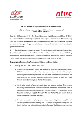SNDGO and NTUC Sign Memorandum of Understanding